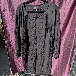 Hale Bob Elegant Black Fringe Long Sleeve Dress